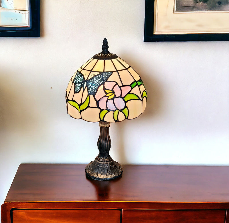 15" Metal Candlestick Table Lamp With Ivory Dome Shade - Dark Brown