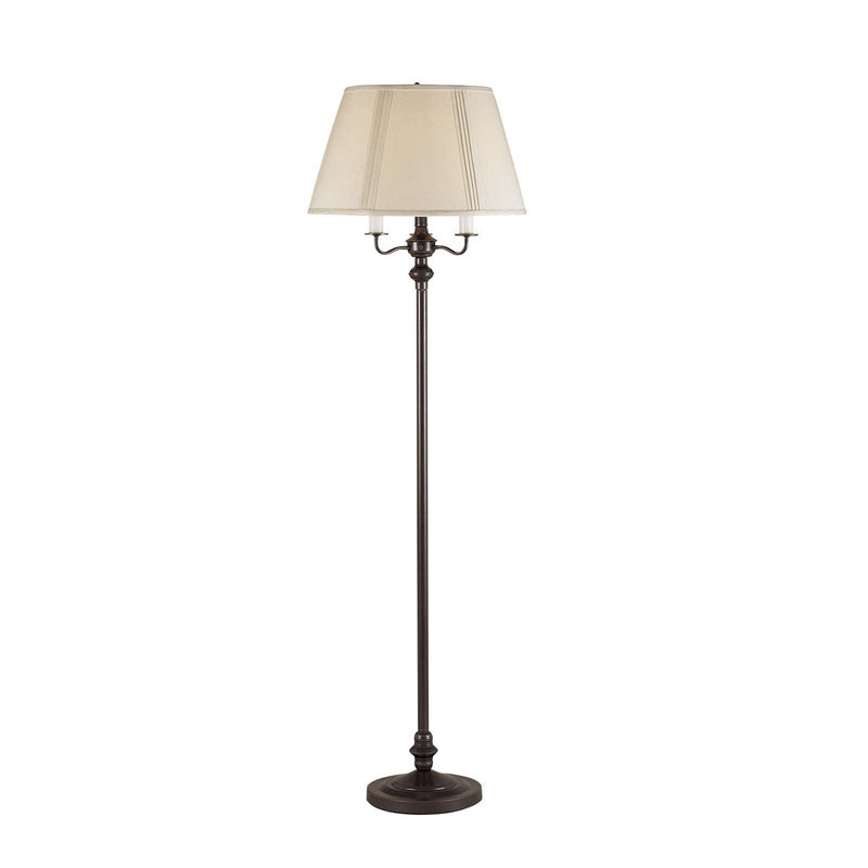 Four Light Traditional Shaped Floor Lamp With Beige Square Shade - Bronze