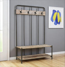 Load image into Gallery viewer, 71" Metal And Solid Wood Four Hooks Freestanding Coat Rack - Black / Brown
