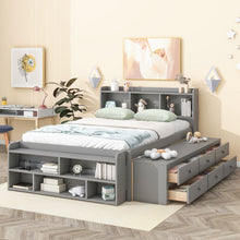 Load image into Gallery viewer, Bed With Bookcase Headboard, Under Bed Storage Drawers And Bed End Storage Case
