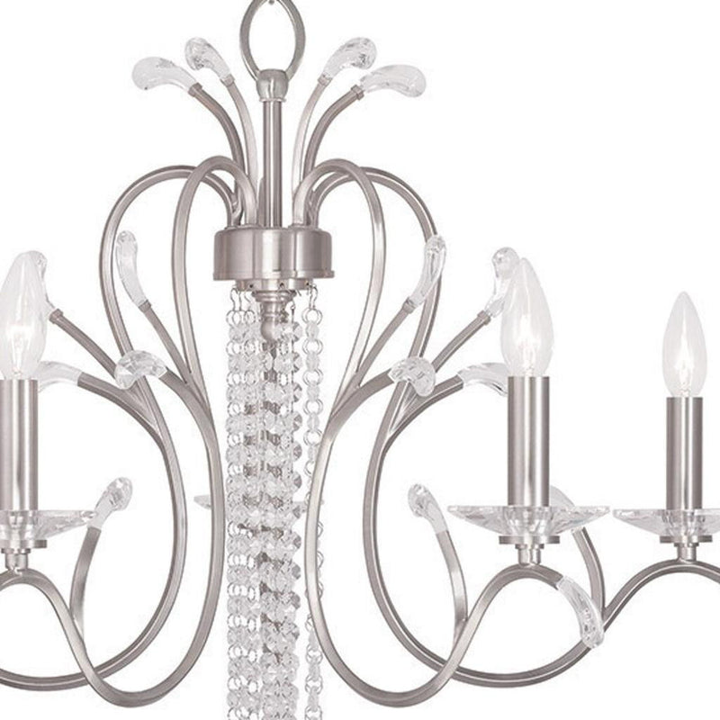 22" Five Light Metal Dimmable Chandelier With Shades - Nickel / Clear