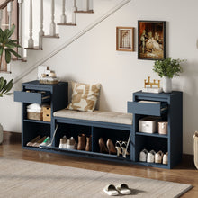 Load image into Gallery viewer, Entryway Storage Bench With Cushion, Drawers &amp; Open Shelves
