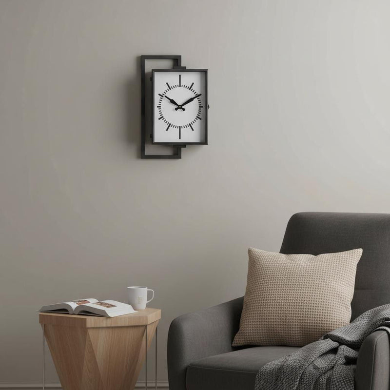 Rectangular Large Industrial Style Wall Clock - Black