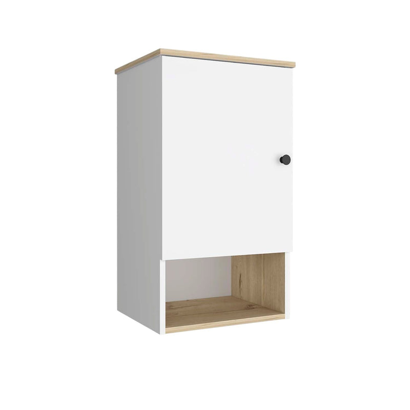 Wall Mounted Cabinet With Three Shelves - Light Oak And White