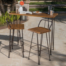 Load image into Gallery viewer, Dione Outdoor Industrial Acacia Wood Bar Set With Metal Frame And Slat Paneling - Brown
