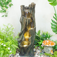 Load image into Gallery viewer, Tree Trunk Cascading Water Fountain, Outdoor LED Lighted - Gray

