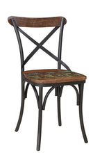 Load image into Gallery viewer, Metal Wood Cross Back Dining Side Chairs (Set of 2) - Black / Brown
