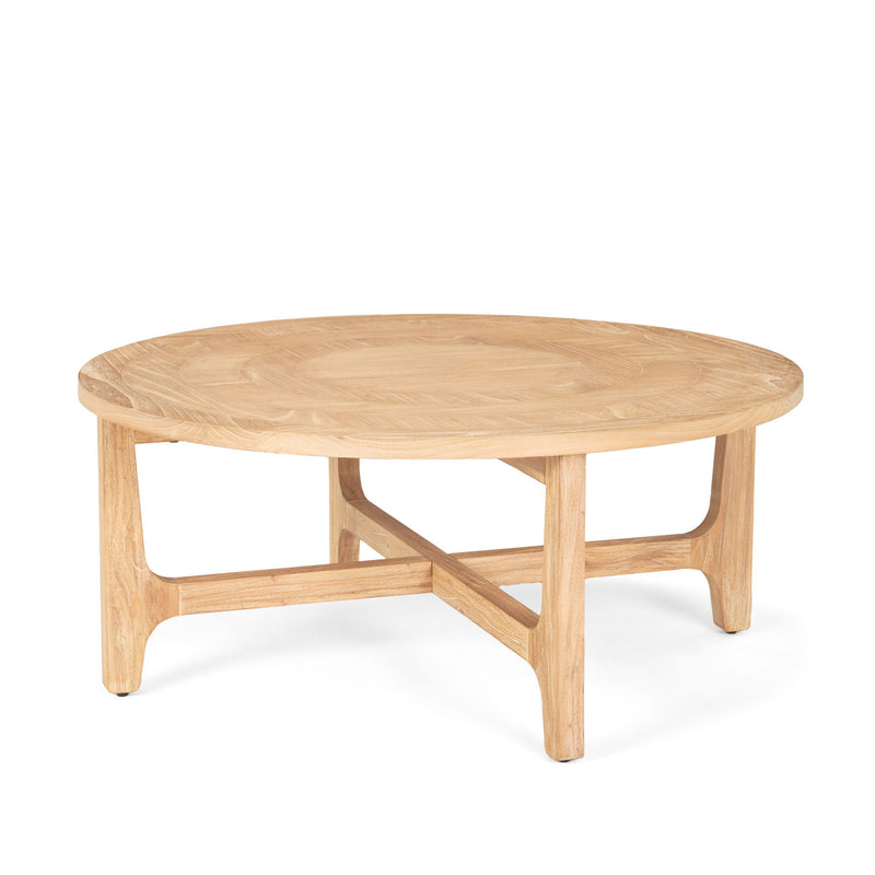 39" Solid Wood Round Distressed Coffee Table - Natural And White