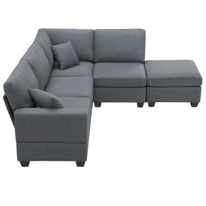 [VIDEO provided][New]89.8*60.2" Modern Sectional Sofa,5-Seat Modular Couch Set with Convertible Ottoman,L-Shape Linen Fabric Corner Couch Set with 2 Pillows for Living Room,Apartment,Office, 3 Colors