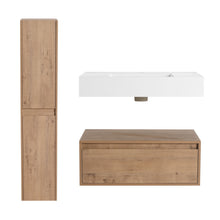 Load image into Gallery viewer, Modern Wall Mounted 30 Inch Bathroom Vanity With Resin Sink And 2 Side Cabinet In Imitative - Imitative Oak
