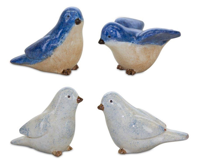 Poly Bird Figurine Tabletop Sculpture (Set of 4) - Blue / White