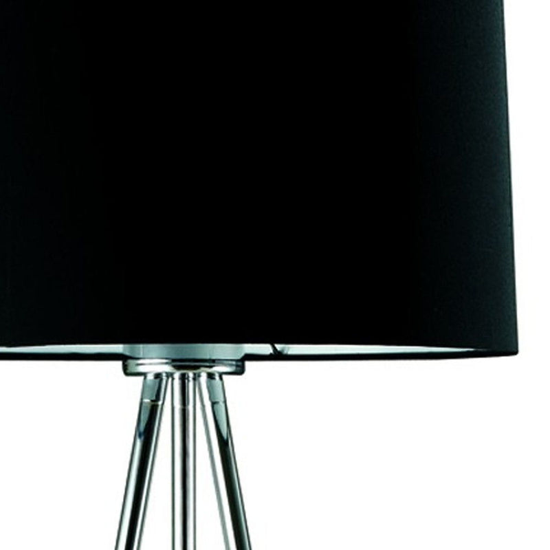 Tripod Floor Lamp With Black Fabric Drum Shade - Silver