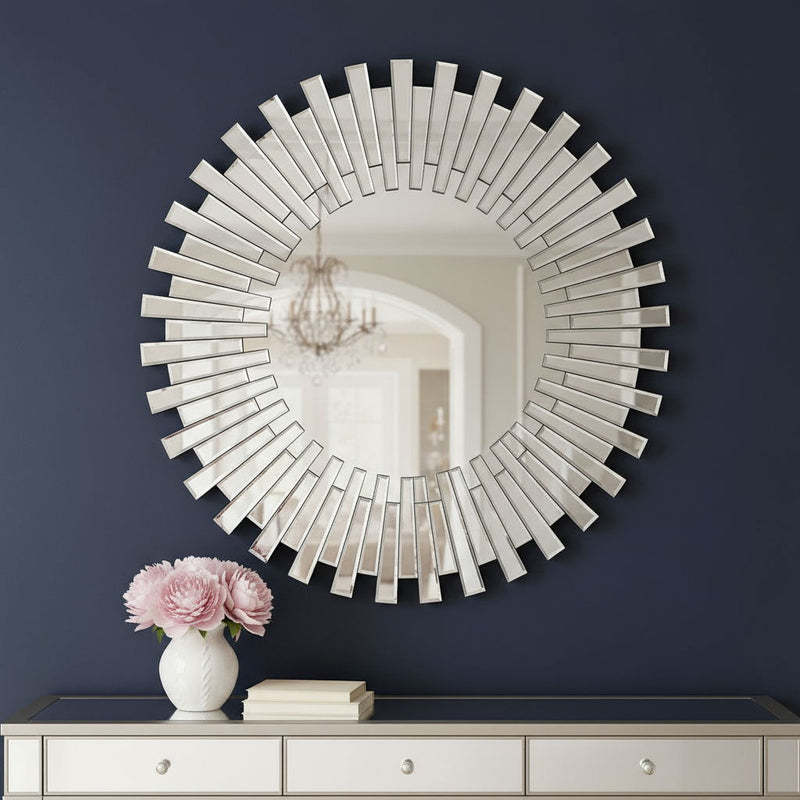 18" Glass Sunburst Framed Accent Mirror - Silver
