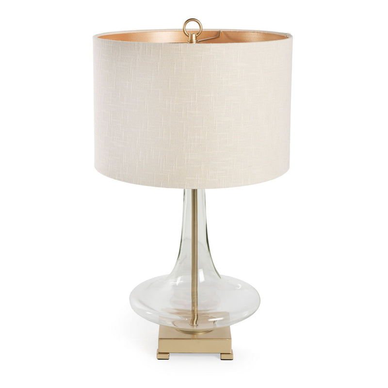Glass LED Table Lamp With Drum Shade - Clear Beige
