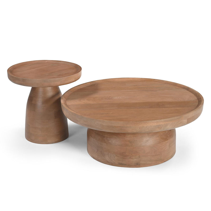 Solid Wood Round Drum Coffee Table - Natural