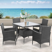 Load image into Gallery viewer, Waterproof Grey Wicker Rattan Patio Small Table And Chairs Furniture Set With Umbrella Hole Garden Outdoor
