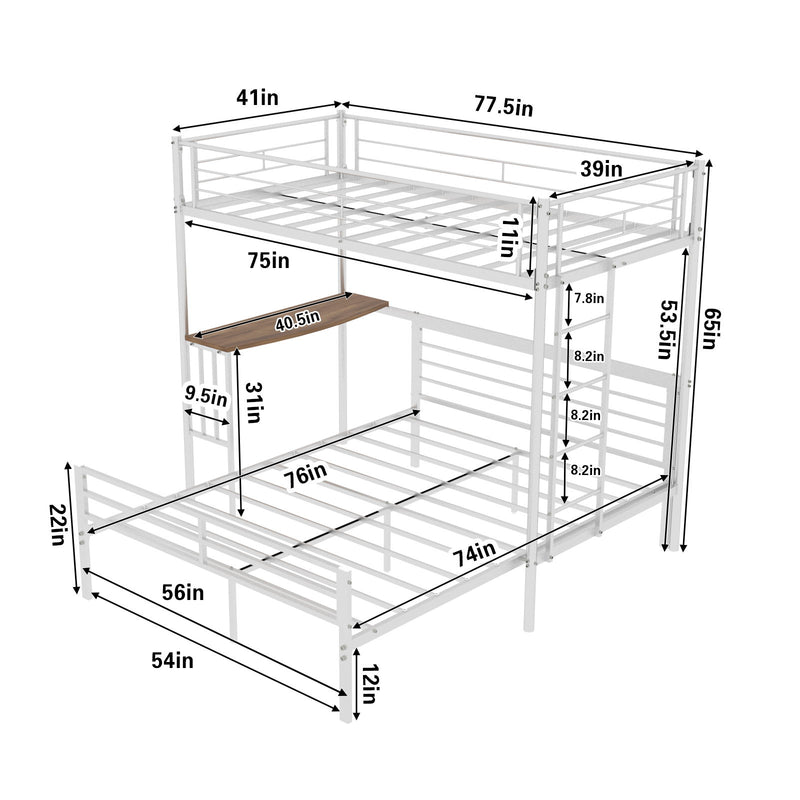 Bunk Bed With Built In Desk & Guardrail Frame