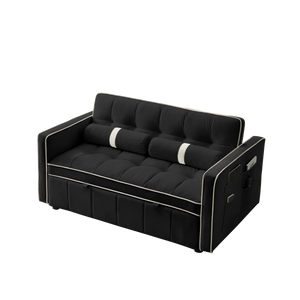 Modern 55.5" Pull Out Sleep Sofa Bed 2 Seater Loveseats Sofa Couch with side pockets, Adjsutable Backrest and Lumbar Pillows for Apartment Office Living Room