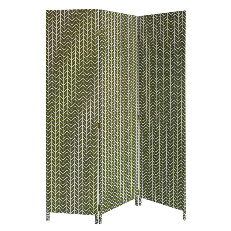 Fabric Folding Three Panel Screen Room Divider - Green