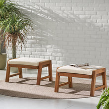 Load image into Gallery viewer, Acacia Wood Outdoor Ottomans With Cushion, (Set of 2)
