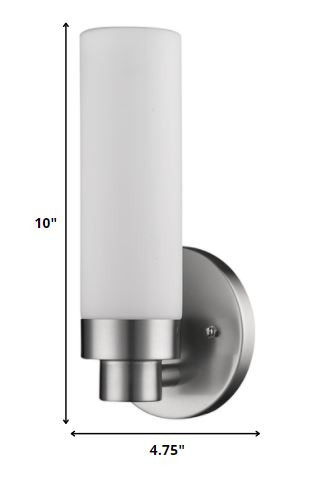 Wall Light With Narrow Frosted Glass Shade - Silver