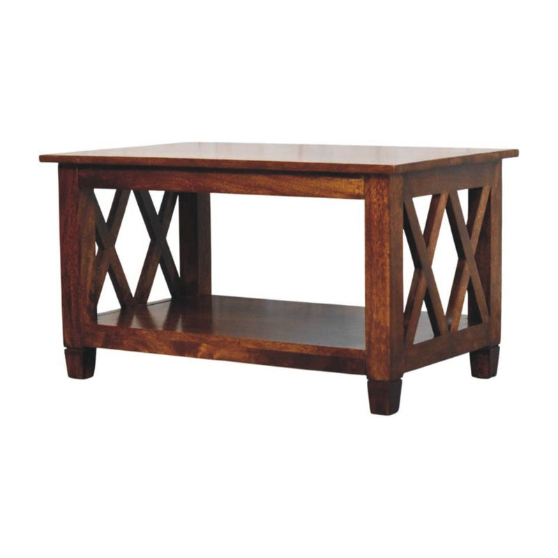 32" Solid Wood Floor Shelf Coffee Table With Shelf - Chestnut