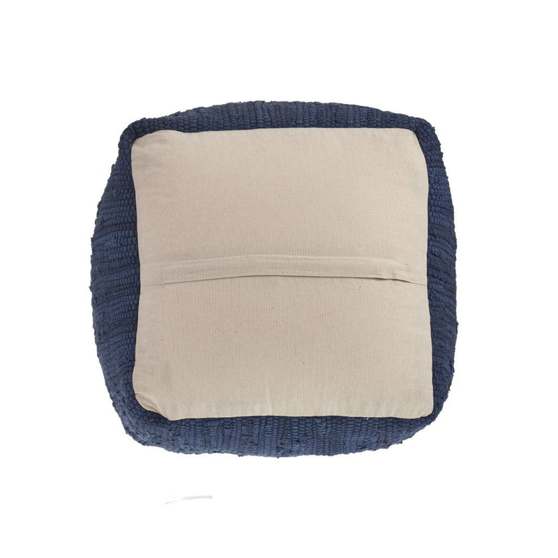 18" Indigo Cotton And Jute Cube Pouf Ottoman - Indigo And Natural