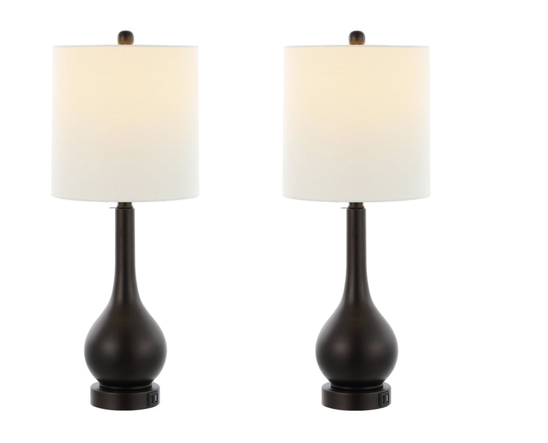 Gourd Table Lamps With Drum Shades (Set of 2) - Antiqued Bronze