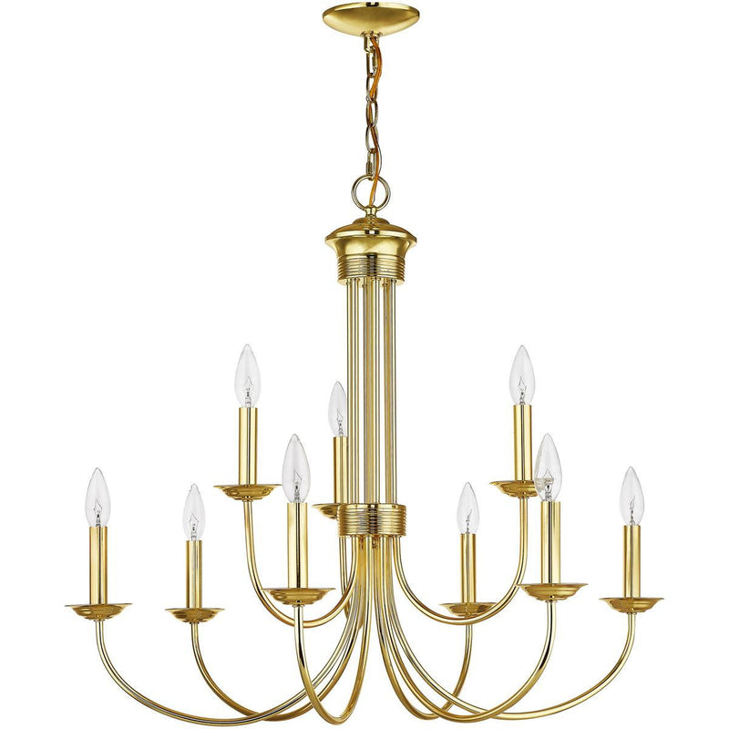 Nine Light Dimmable Chandelier With Shades - Brass
