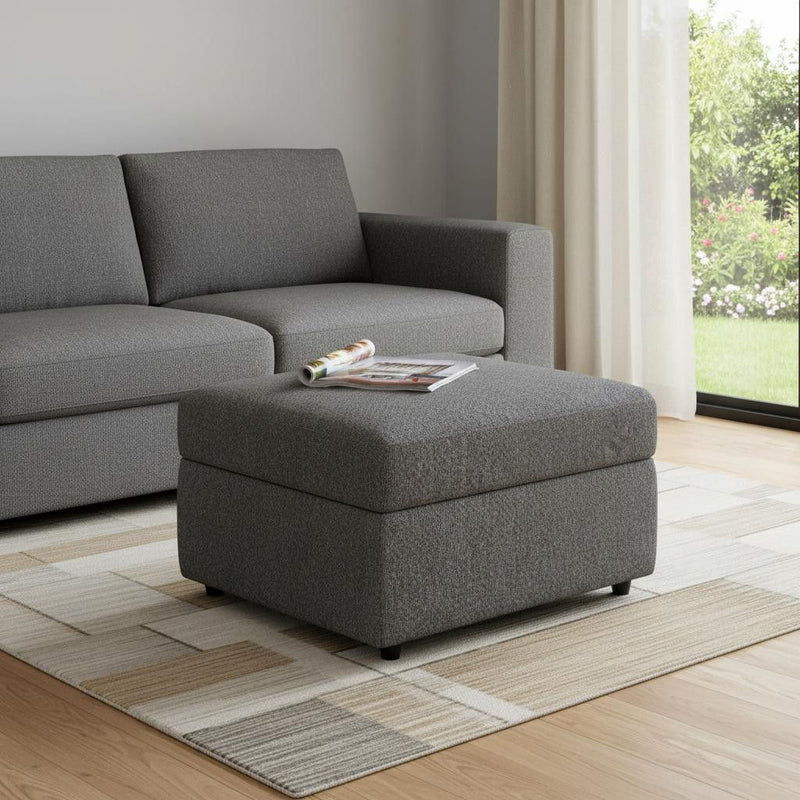 30" Chenille Storage Ottoman - Light Gray / Black