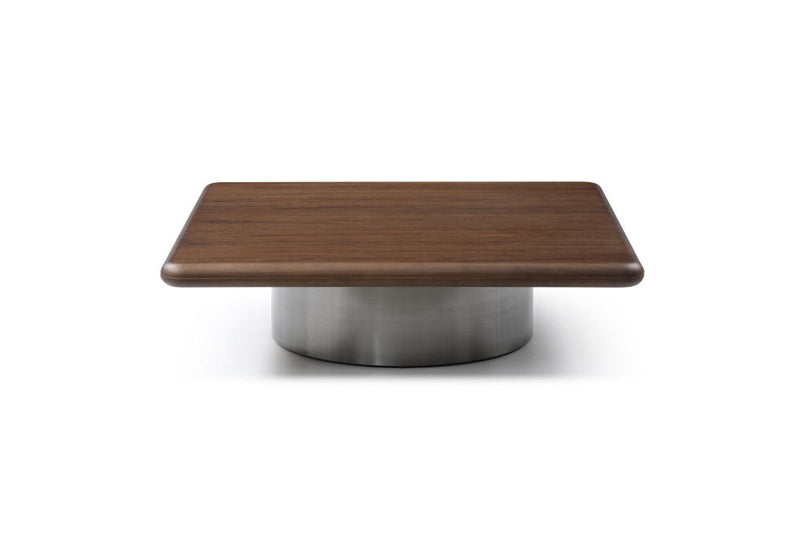 Wood Stainless Steel Square Pedestal Coffee Table (714606) - Brown / Silver