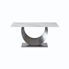 Load image into Gallery viewer, 63&quot; Modern Artificial Stone Crescent-Shaped Metal Legs, Can Accommodate 6-8 People - White / Black
