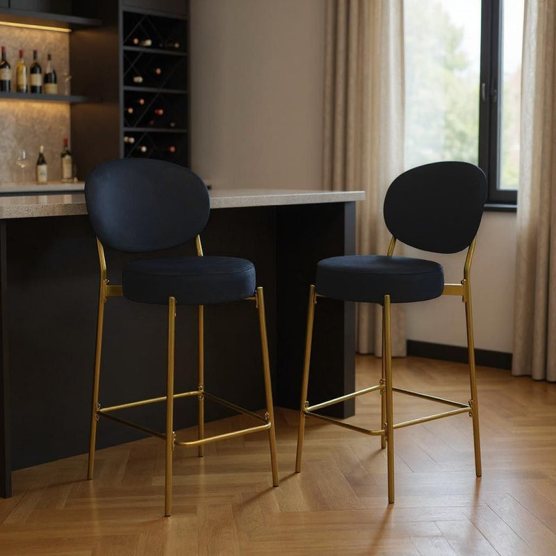 Velvet Metal Low Back Bar Height Bar Chairs (Set of 2) - Black / Gold