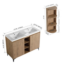 Load image into Gallery viewer, Elegant 48" Freestanding Bathroom Vanity With Double Resin Sink And Storage Rack Soft Close Doors - Imitative Oak
