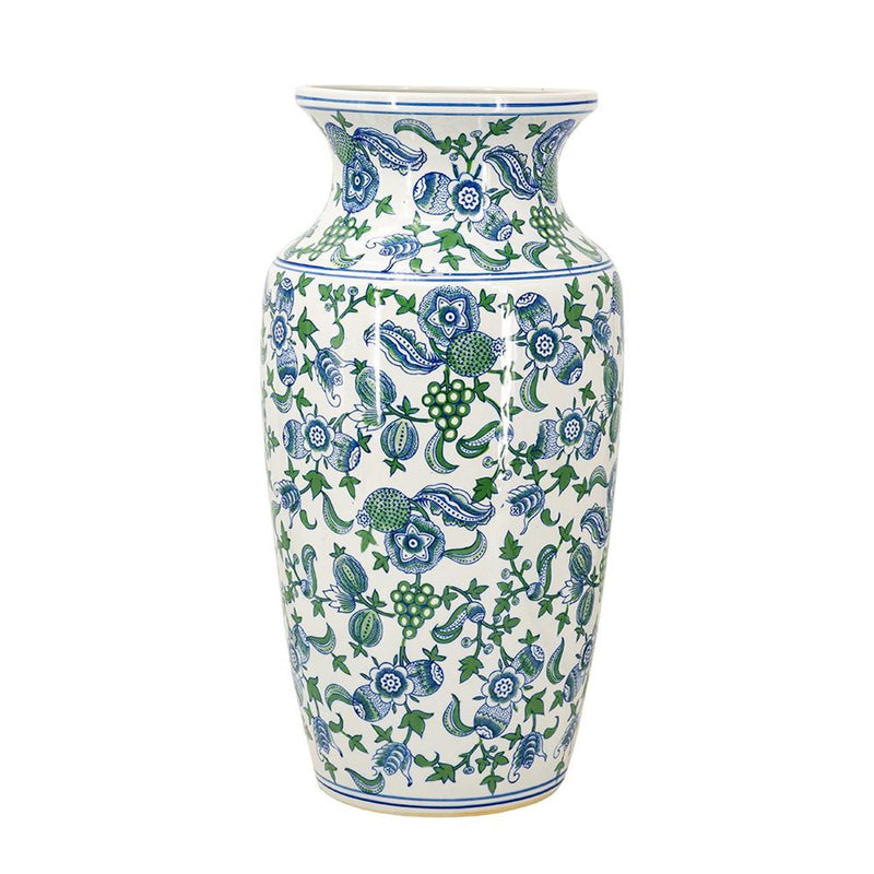 Chinoiserie Porcelain Table Vase - White / Green / White