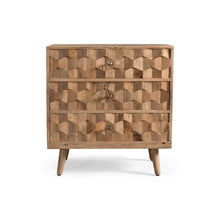 Load image into Gallery viewer, Mid Century Modern Mango Wood 3 Drawer Chest With 3D Tile Weave Design - Natural
