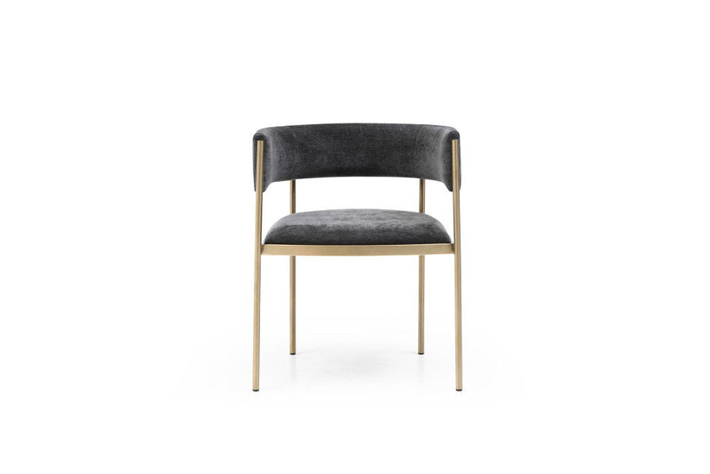 Velvet Partially Open Back Dining Arm Chairs (Set of 2) - Charcoal / Gold