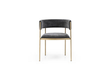 Load image into Gallery viewer, Velvet Partially Open Back Dining Arm Chairs (Set of 2) - Charcoal / Gold
