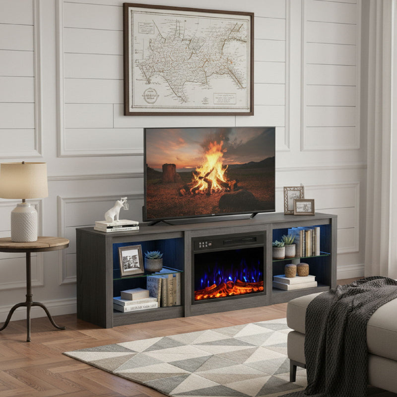 Wood Fireplace Entertainment Center With Fireplace (723797) - Black