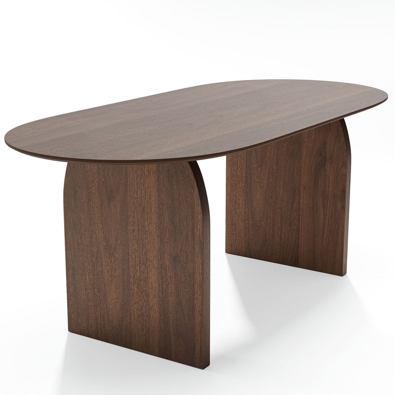 67" Solid Wood Mirrored Double Pedestal Base Oval Dining Table - Walnut