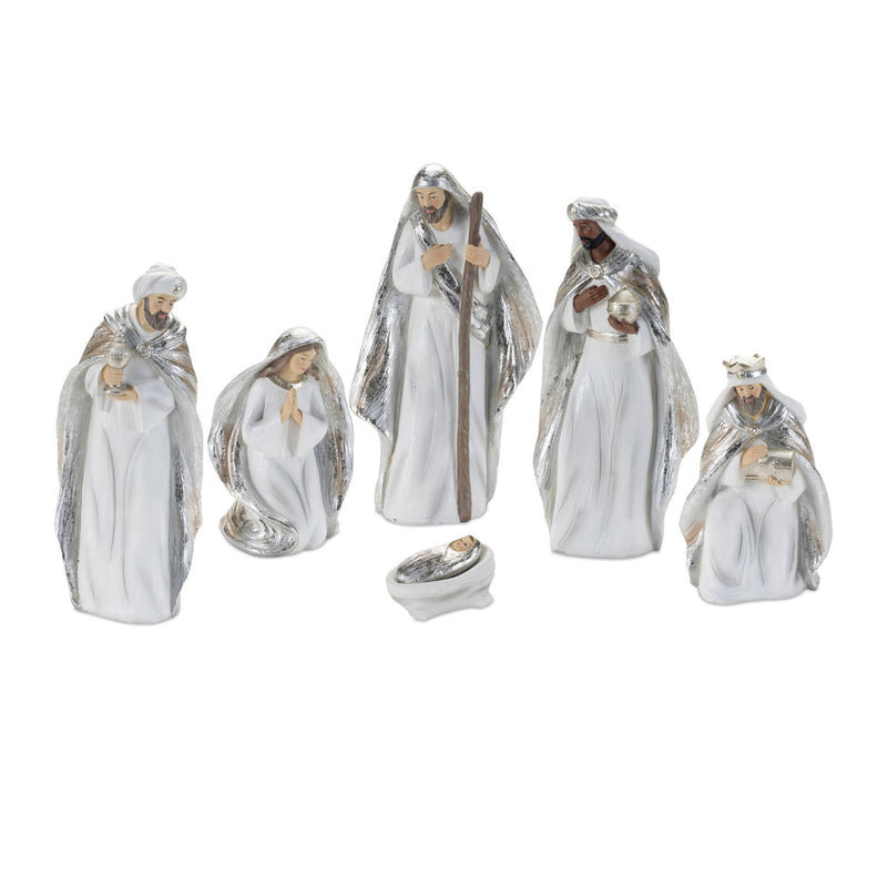 Christmas Nativity Figurines (Set of 6) - White / White