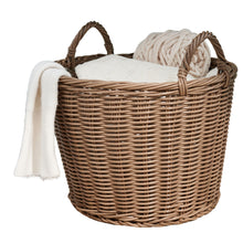 Load image into Gallery viewer, Round Cone Woven Resin Wicker Basket With Handles For Versatile Storage - Walnut Brown
