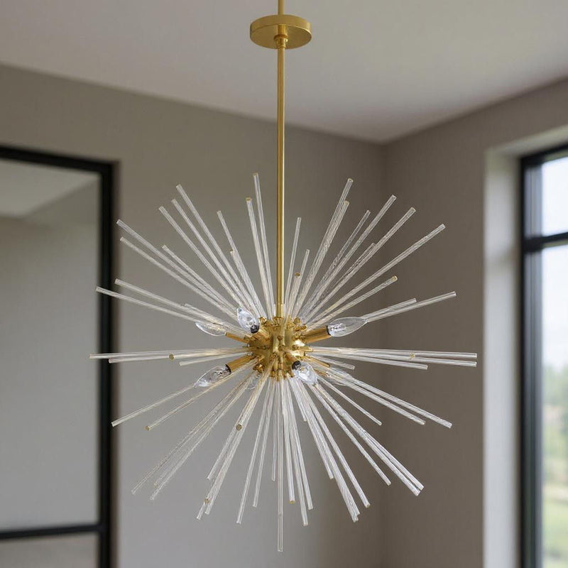 38" Eight Light Dimmable Chandelier With Shades - Brass