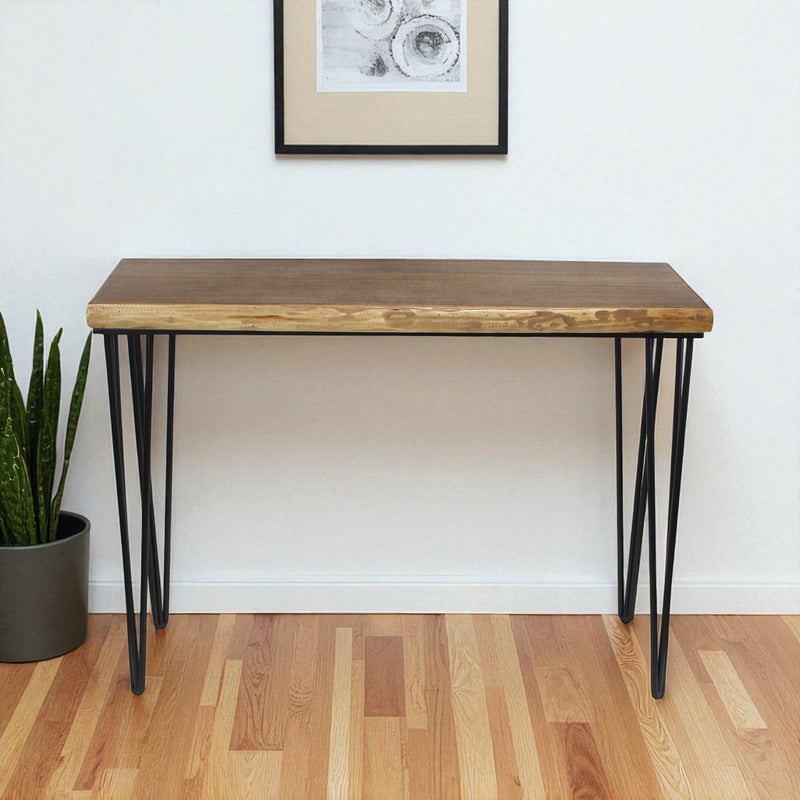 42" Wood And Metal Distressed Console Table - Black And Brown