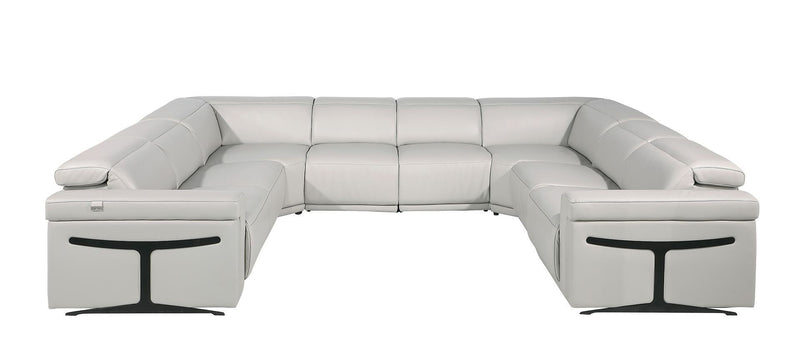 Italian Leather Power Reclining U Shaped Eight Piece Corner Sectional With Console - Light Gray