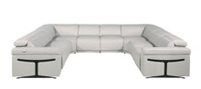 Load image into Gallery viewer, Italian Leather Power Reclining U Shaped Eight Piece Corner Sectional With Console - Light Gray
