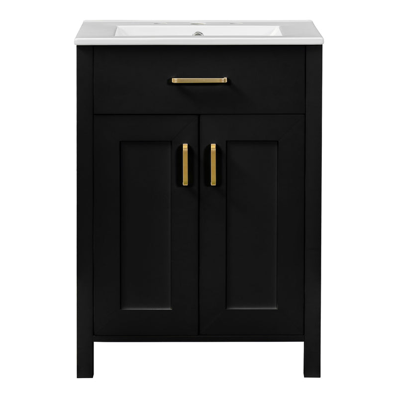 Modern Bathroom Vanity With Ceramic Sink, Soft-Close Doors, Flip Drawer, U-Shaped Shelves, Elegant Storage Solution