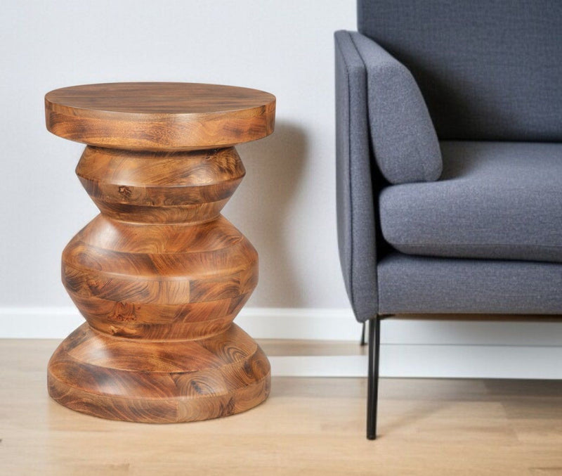 21" Solid Wood Round Pedestal End Table - Brown