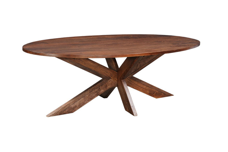 Solid Wood Cross Leg Base Oval Dining Table - Brown