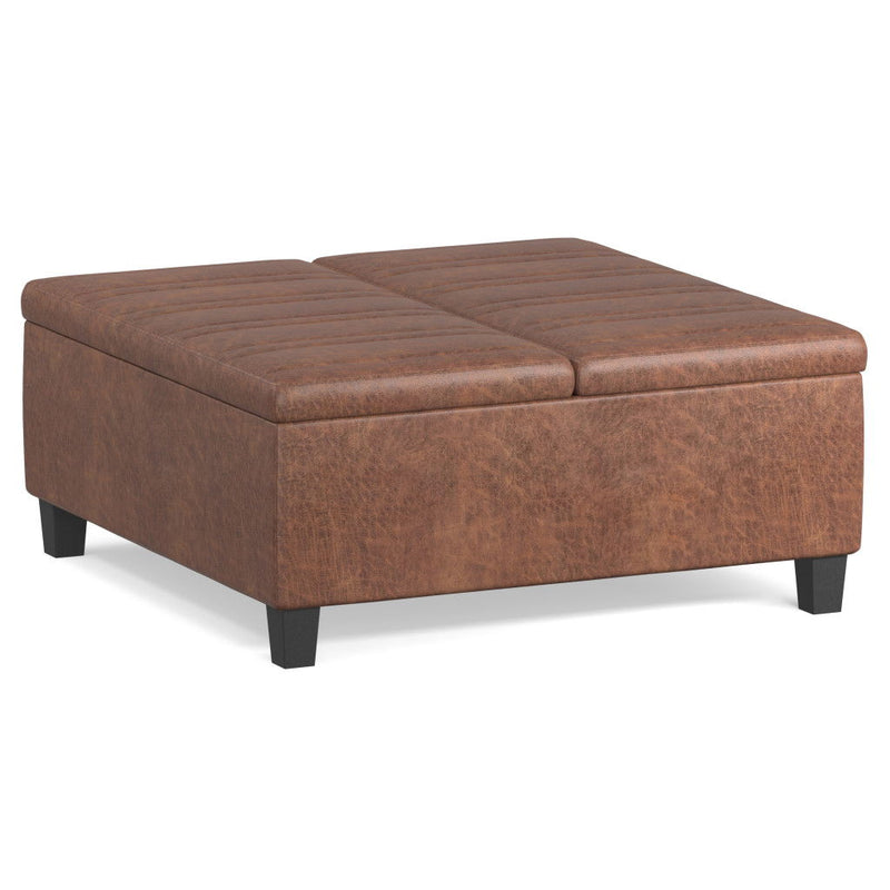 Leather Cocktail Ottoman & Storage - Brown / Espresso